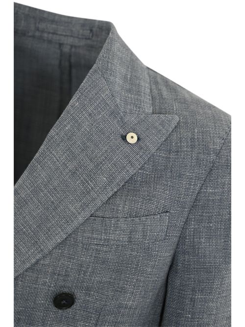 Giacca doppiopetto in lana e lino blu melange L.B.M. 1911 | 55049 28856
